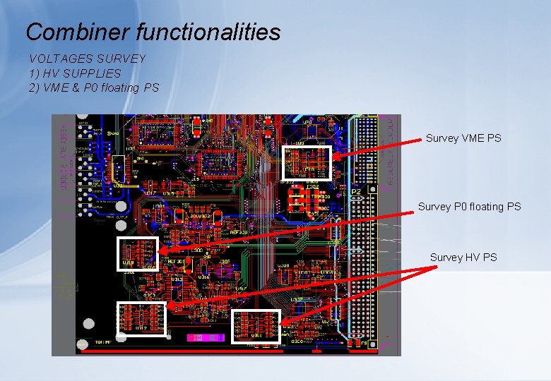 Combiner functionalities VOLTAGES SURVEY 1) HV SUPPLIES 2) VME & P 0 floating PS