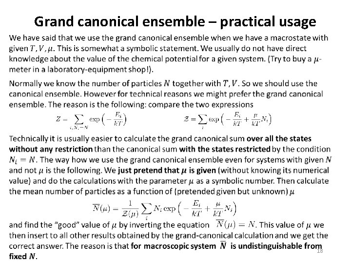 Grand canonical ensemble – practical usage 18 