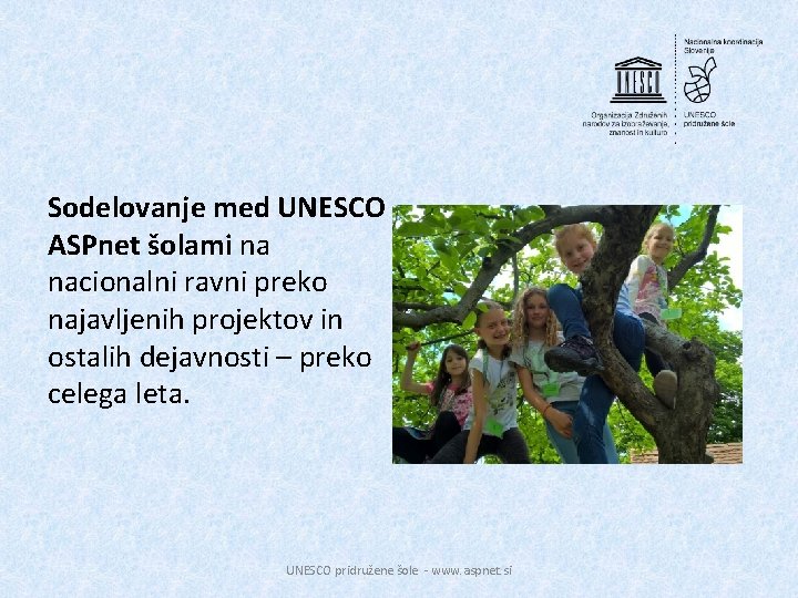 Sodelovanje med UNESCO ASPnet šolami na nacionalni ravni preko najavljenih projektov in ostalih dejavnosti
