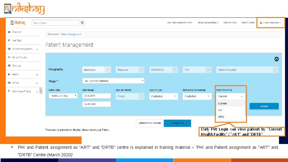 Patient List: 4 – View Patient List by ART / DRTB Only PHI Login