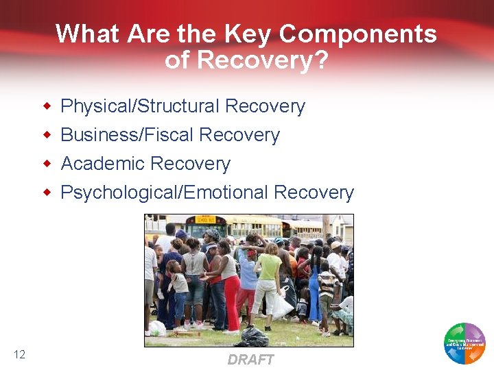 What Are the Key Components of Recovery? w w 12 Physical/Structural Recovery Business/Fiscal Recovery