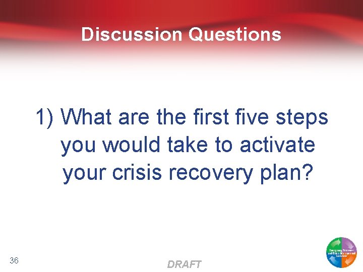 Discussion Questions 1) What are the first five steps you would take to activate