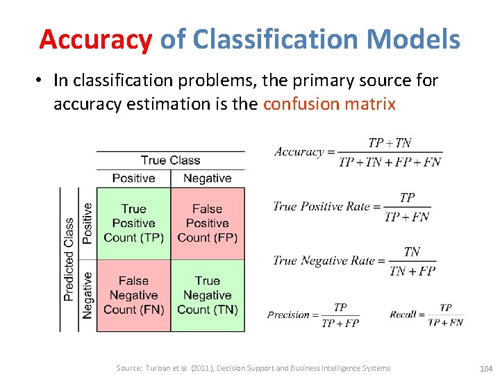 Accuracy of Classification Models • In classification problems, the primary source for accuracy estimation