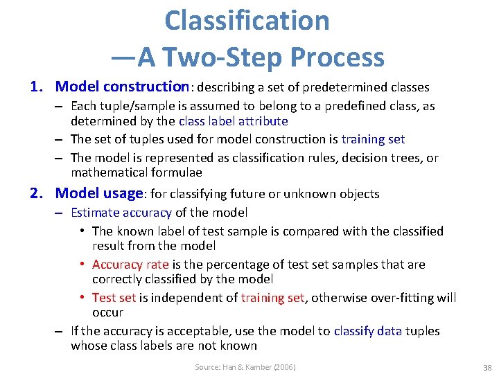 Classification —A Two-Step Process 1. Model construction: describing a set of predetermined classes –