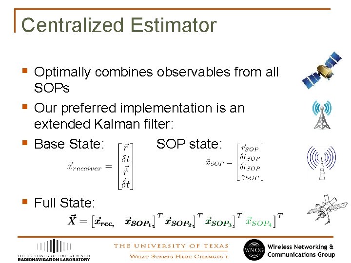 Centralized Estimator § Optimally combines observables from all § § SOPs Our preferred implementation