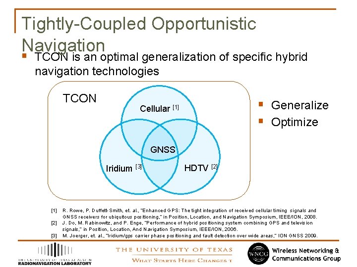 Tightly-Coupled Opportunistic Navigation § TCON is an optimal generalization of specific hybrid navigation technologies