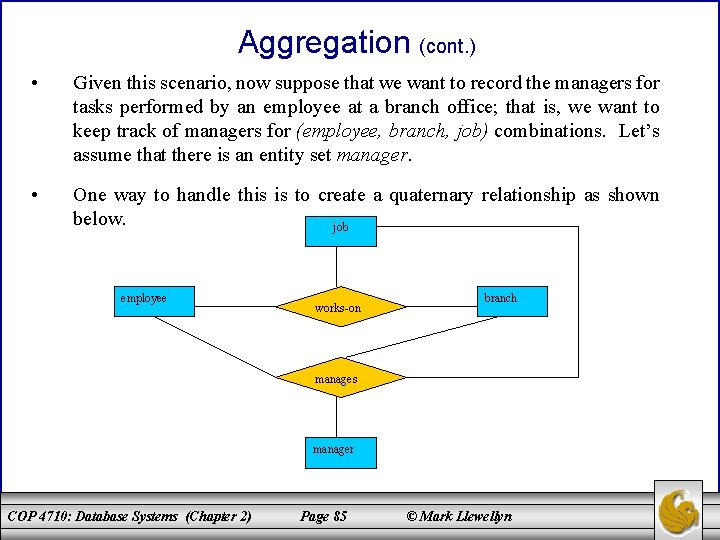 Aggregation (cont. ) • Given this scenario, now suppose that we want to record