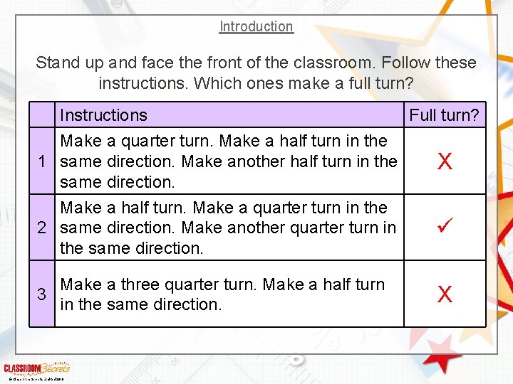 Introduction Stand up and face the front of the classroom. Follow these instructions. Which