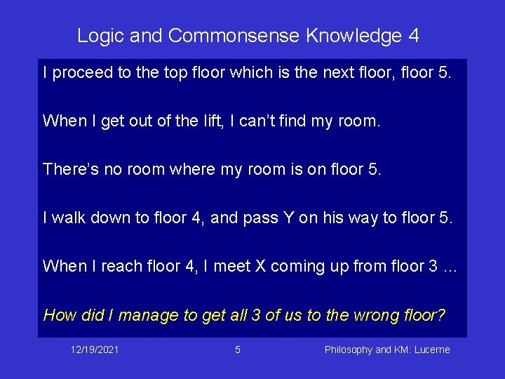Logic and Commonsense Knowledge 4 I proceed to the top floor which is the
