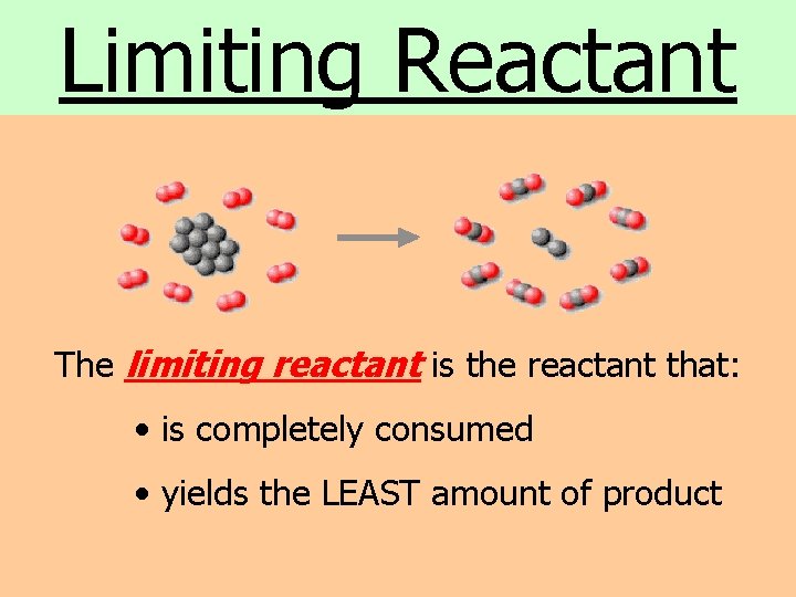 Limiting Reactant The limiting reactant is the reactant that: • is completely consumed •