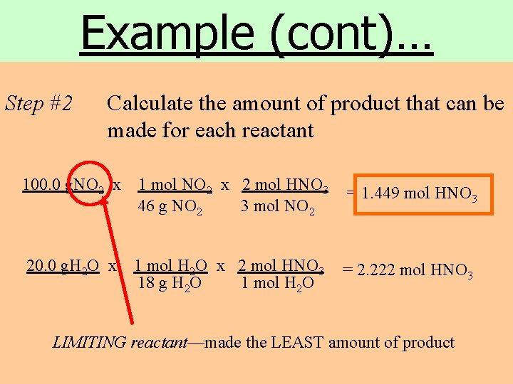 Example (cont)… Step #2 Calculate the amount of product that can be made for