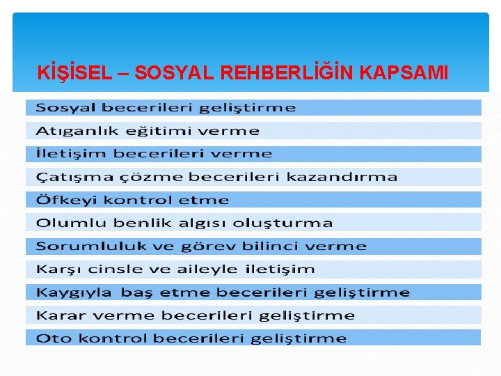 KİŞİSEL – SOSYAL REHBERLİĞİN KAPSAMI 