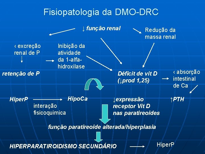 Fisiopatologia da DMO-DRC ↓ função renal ‹ excreção renal de P Redução da massa