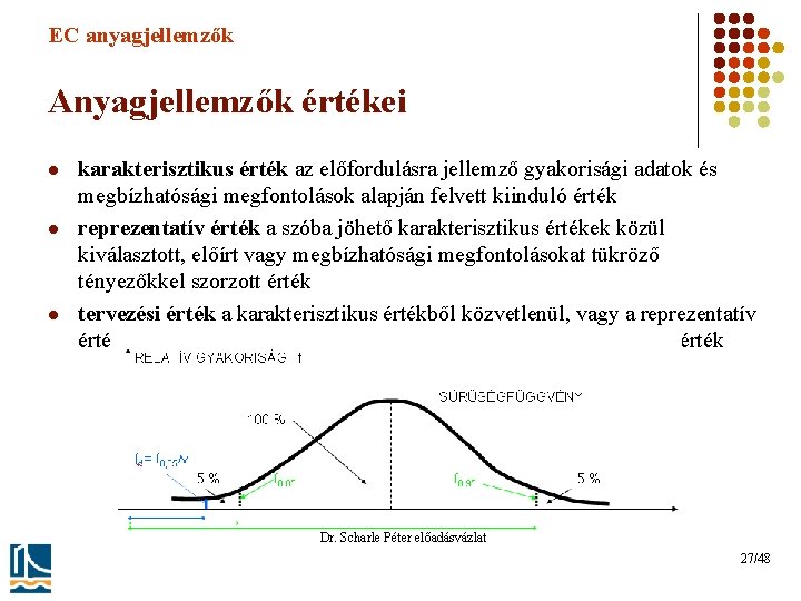 EC anyagjellemzők Anyagjellemzők értékei l l l karakterisztikus érték az előfordulásra jellemző gyakorisági adatok