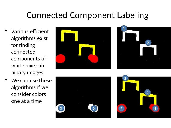 Connected Component Labeling 1 • Various efficient • algorithms exist for finding connected components