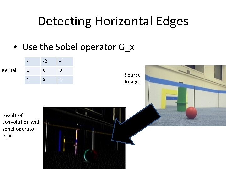 Detecting Horizontal Edges • Use the Sobel operator G_x Kernel -1 -2 -1 0