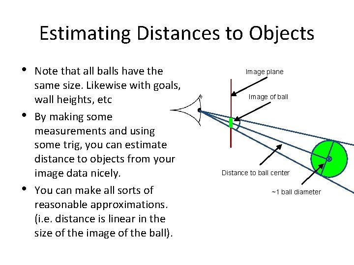 Estimating Distances to Objects • • • Note that all balls have the same