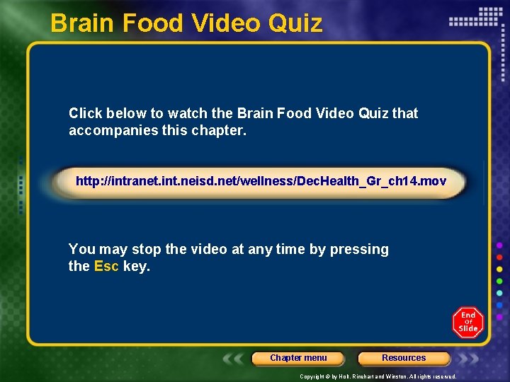 Brain Food Video Quiz Click below to watch the Brain Food Video Quiz that