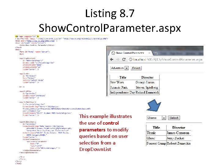 Listing 8. 7 Show. Control. Parameter. aspx This example illustrates the use of control