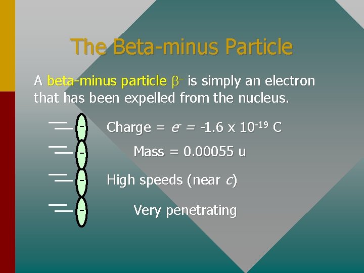 The Beta-minus Particle A beta-minus particle b- is simply an electron that has been