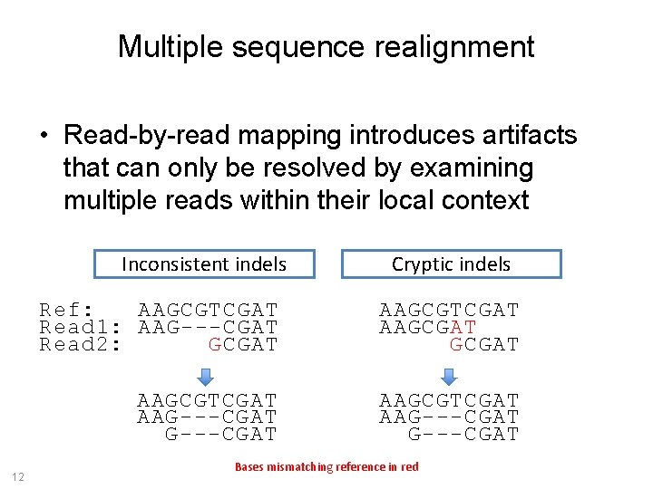Multiple sequence realignment • Read-by-read mapping introduces artifacts that can only be resolved by