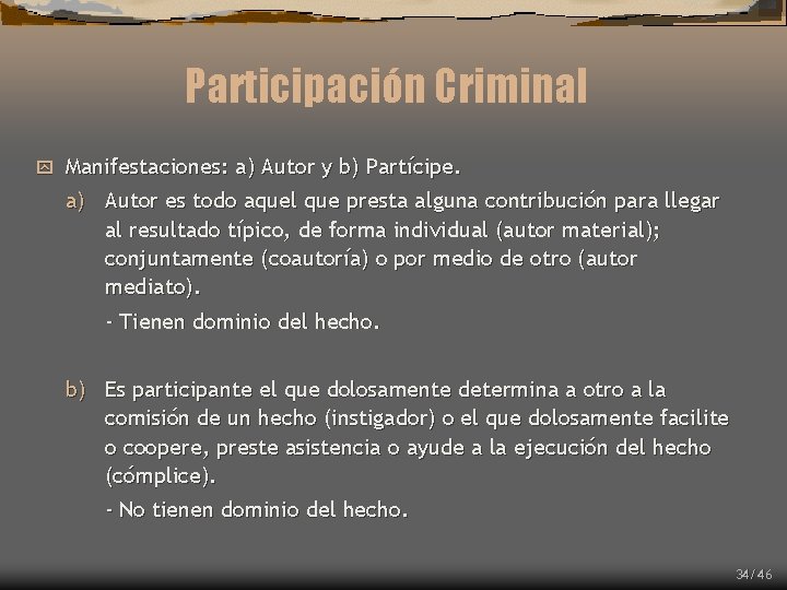 Participación Criminal y Manifestaciones: a) Autor y b) Partícipe. a) Autor es todo aquel
