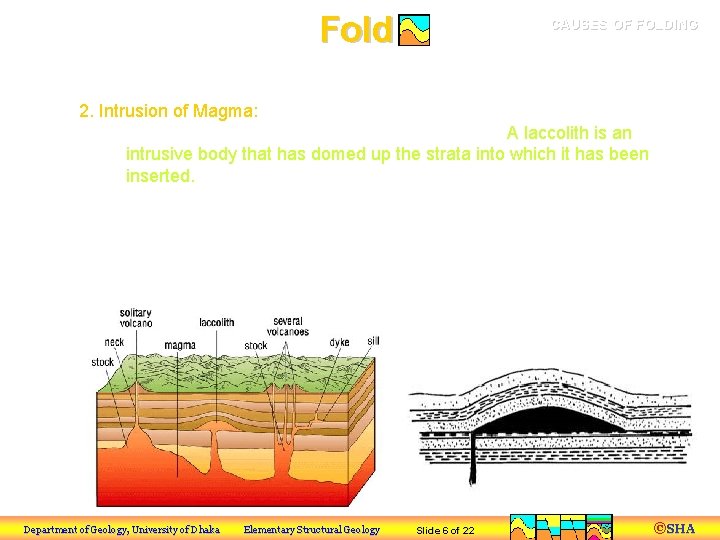 Fold CAUSES OF FOLDING a) Tectonic Processes 2. Intrusion of Magma: The intrusion of