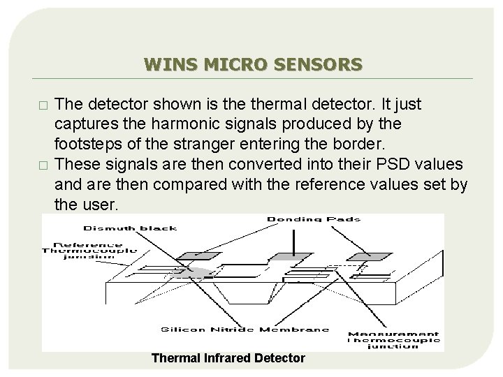 WINS MICRO SENSORS � � The detector shown is thermal detector. It just captures