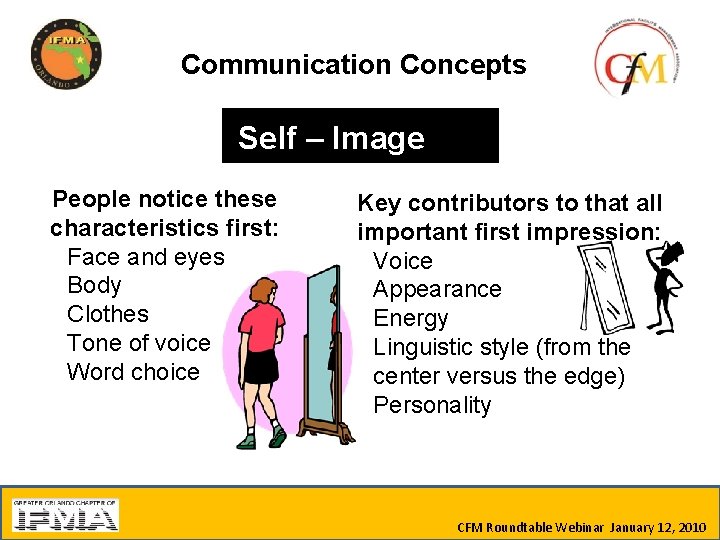 Communication Concepts Self – Image People notice these characteristics first: Face and eyes Body