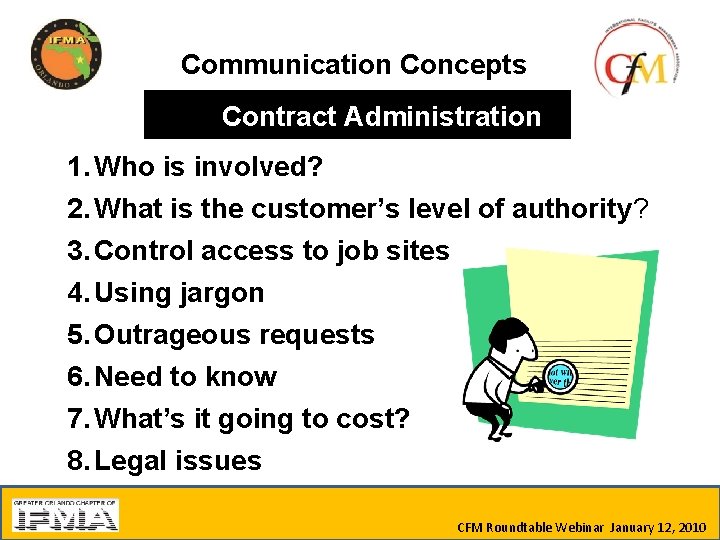 Communication Concepts Contract Administration 1. Who is involved? 2. What is the customer’s level