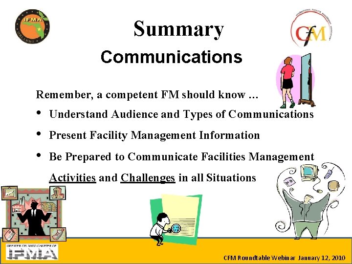 Summary Communications Remember, a competent FM should know … • • • Understand Audience