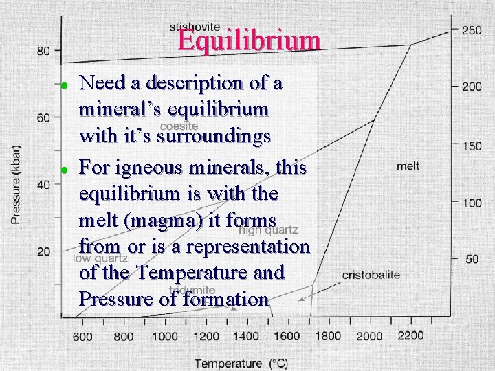 Equilibrium l l Need a description of a mineral’s equilibrium with it’s surroundings For