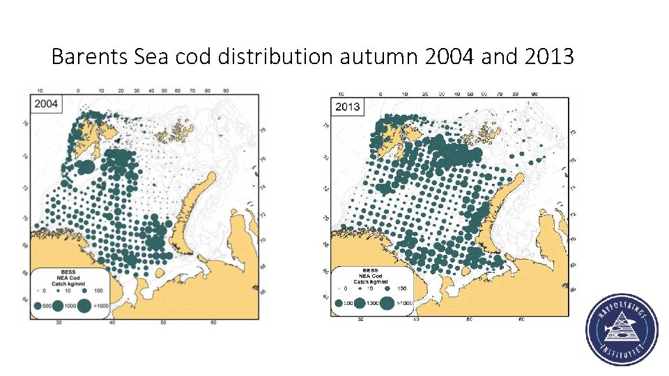 Barents Sea cod distribution autumn 2004 and 2013 