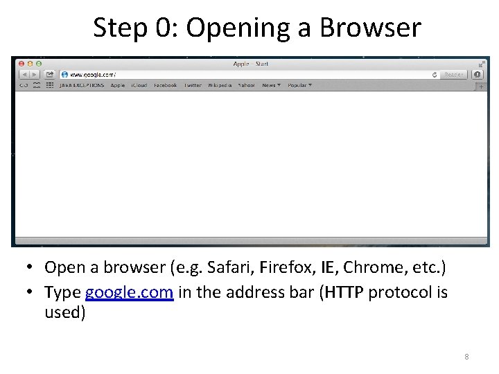 Step 0: Opening a Browser • Open a browser (e. g. Safari, Firefox, IE,