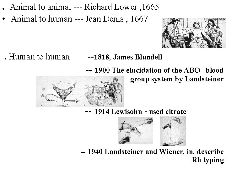 . Animal to animal --- Richard Lower , 1665 • Animal to human ---