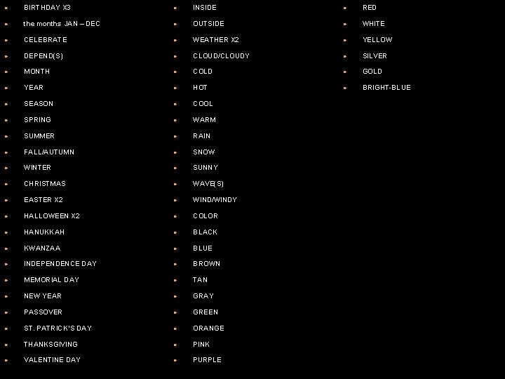  BIRTHDAY X 3 INSIDE RED the months JAN – DEC OUTSIDE WHITE CELEBRATE