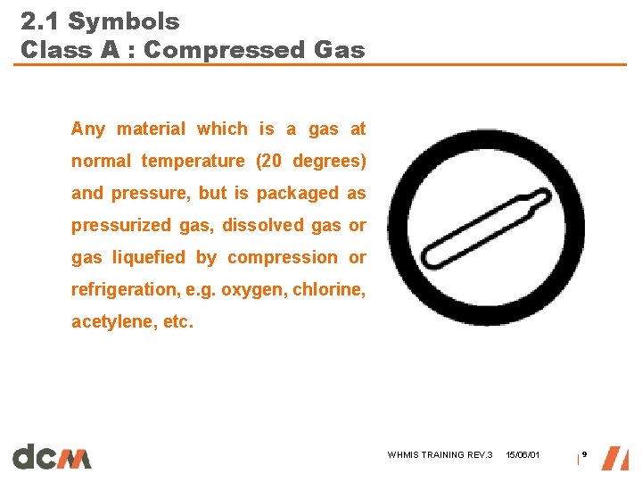 2. 1 Symbols Class A : Compressed Gas Any material which is a gas
