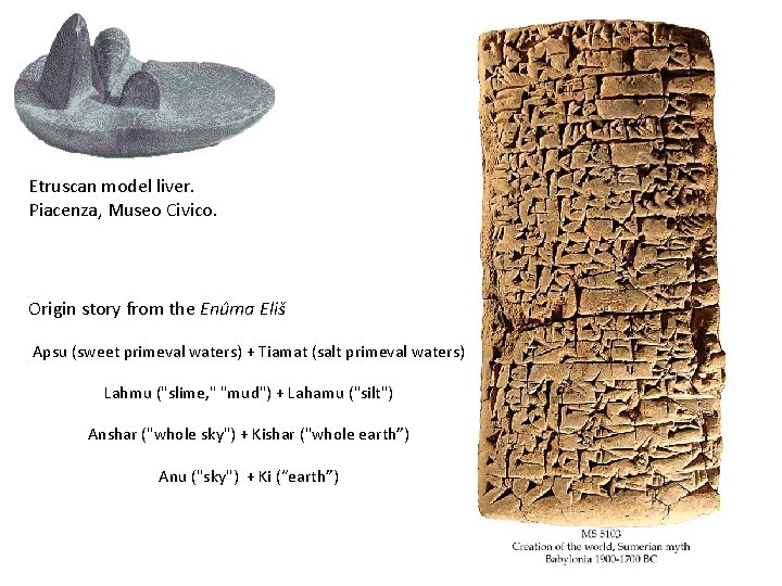 Etruscan model liver. Piacenza, Museo Civico. Origin story from the Enûma Eliš Apsu (sweet