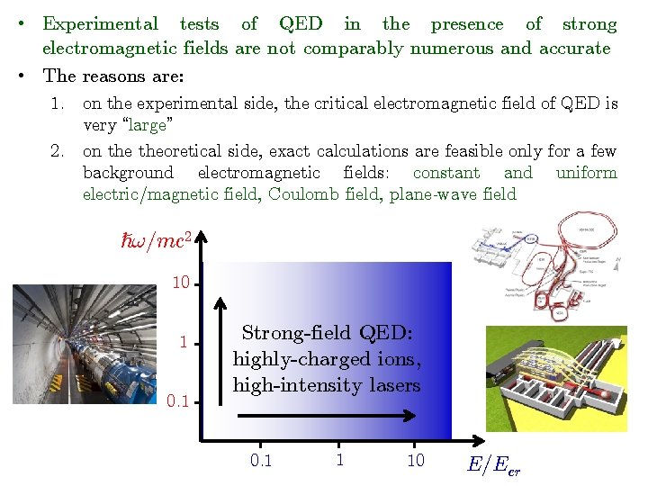  • Experimental tests of QED in the presence of strong electromagnetic fields are