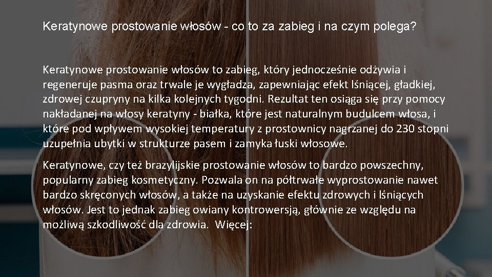 Keratynowe prostowanie włosów - co to za zabieg i na czym polega? Keratynowe prostowanie