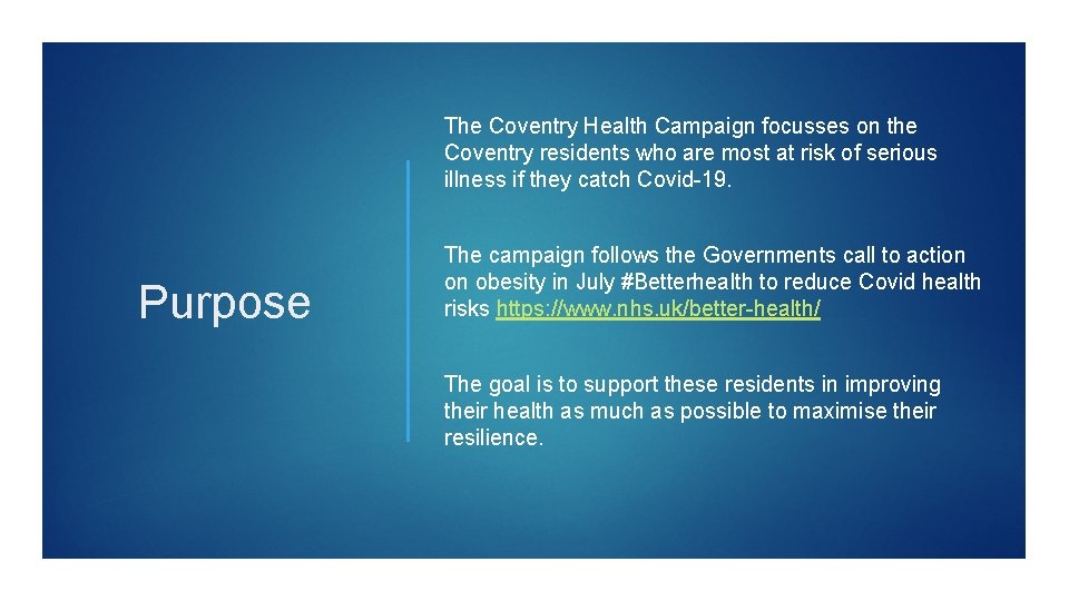 The Coventry Health Campaign focusses on the Coventry residents who are most at risk