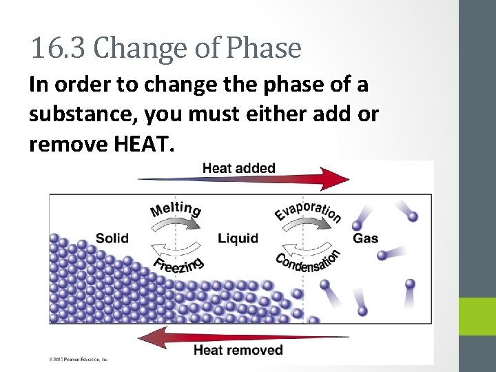 16. 3 Change of Phase In order to change the phase of a substance,