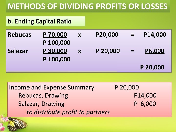 METHODS OF DIVIDING PROFITS OR LOSSES b. Ending Capital Ratio Rebucas Salazar P 70,