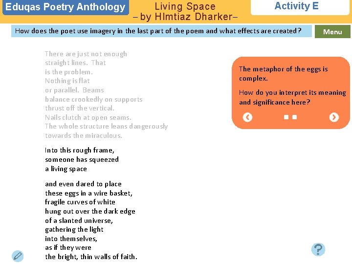 Eduqas Poetry Anthology Living Space – by HImtiaz Dharker– Activity E How does the