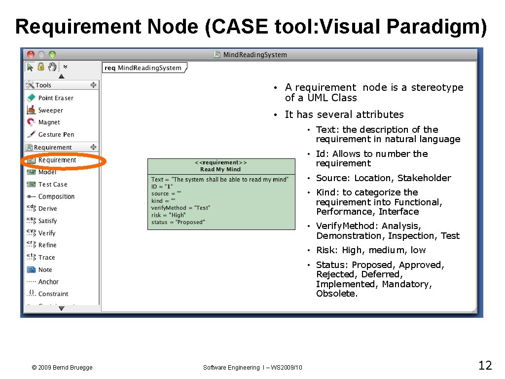 Requirement Node (CASE tool: Visual Paradigm) • A requirement node is a stereotype of