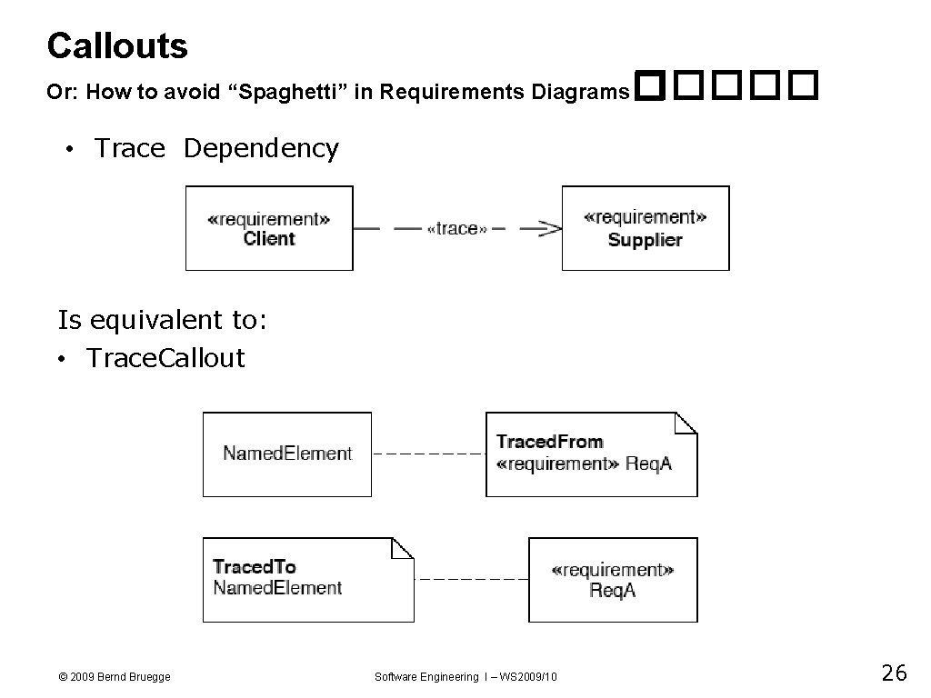 Callouts Or: How to avoid “Spaghetti” in Requirements Diagrams � ���� • Trace Dependency