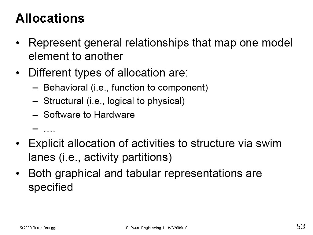 Allocations © 2009 Bernd Bruegge Software Engineering I – WS 2009/10 53 