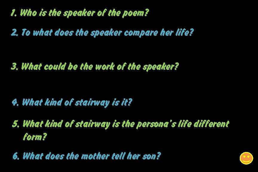 1. Who is the speaker of the poem? 2. To what does the speaker