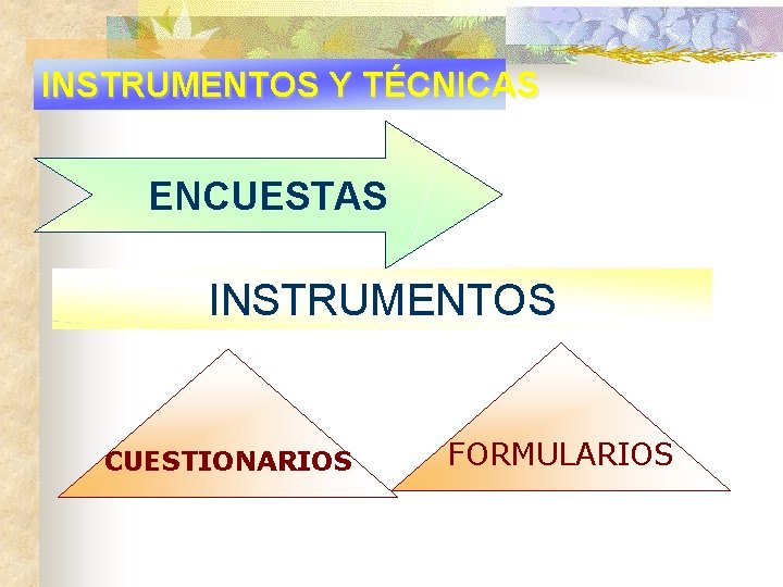 INSTRUMENTOS Y TÉCNICAS ENCUESTAS INSTRUMENTOS CUESTIONARIOS FORMULARIOS 