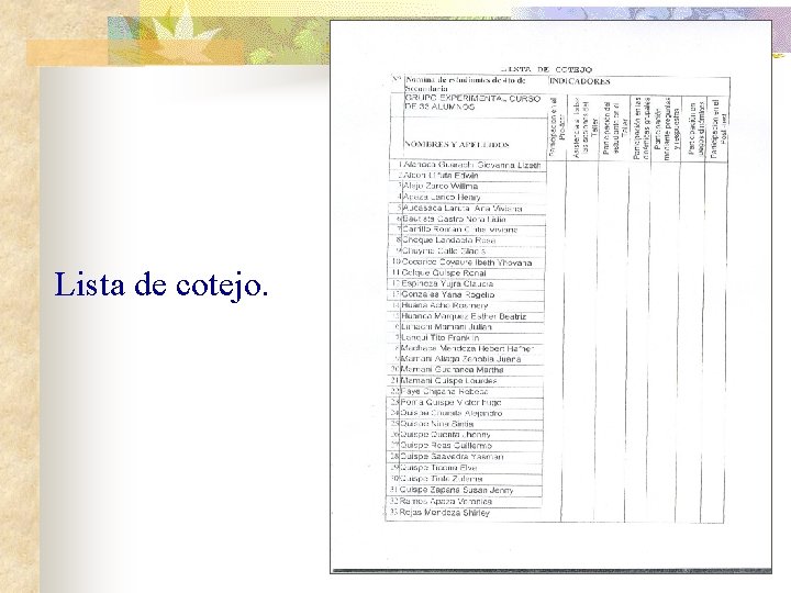 Lista de cotejo. 